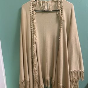 Cream fringe poncho